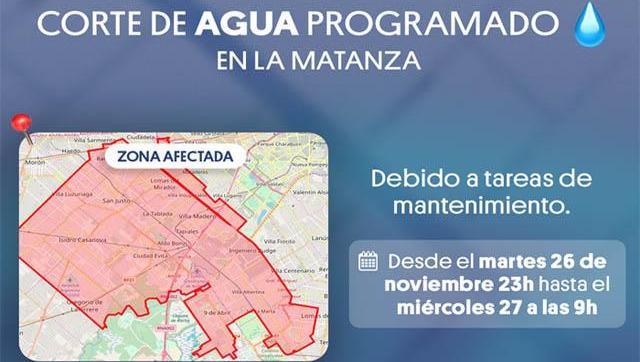 Corte Programado del suministro de agua en La Matanza